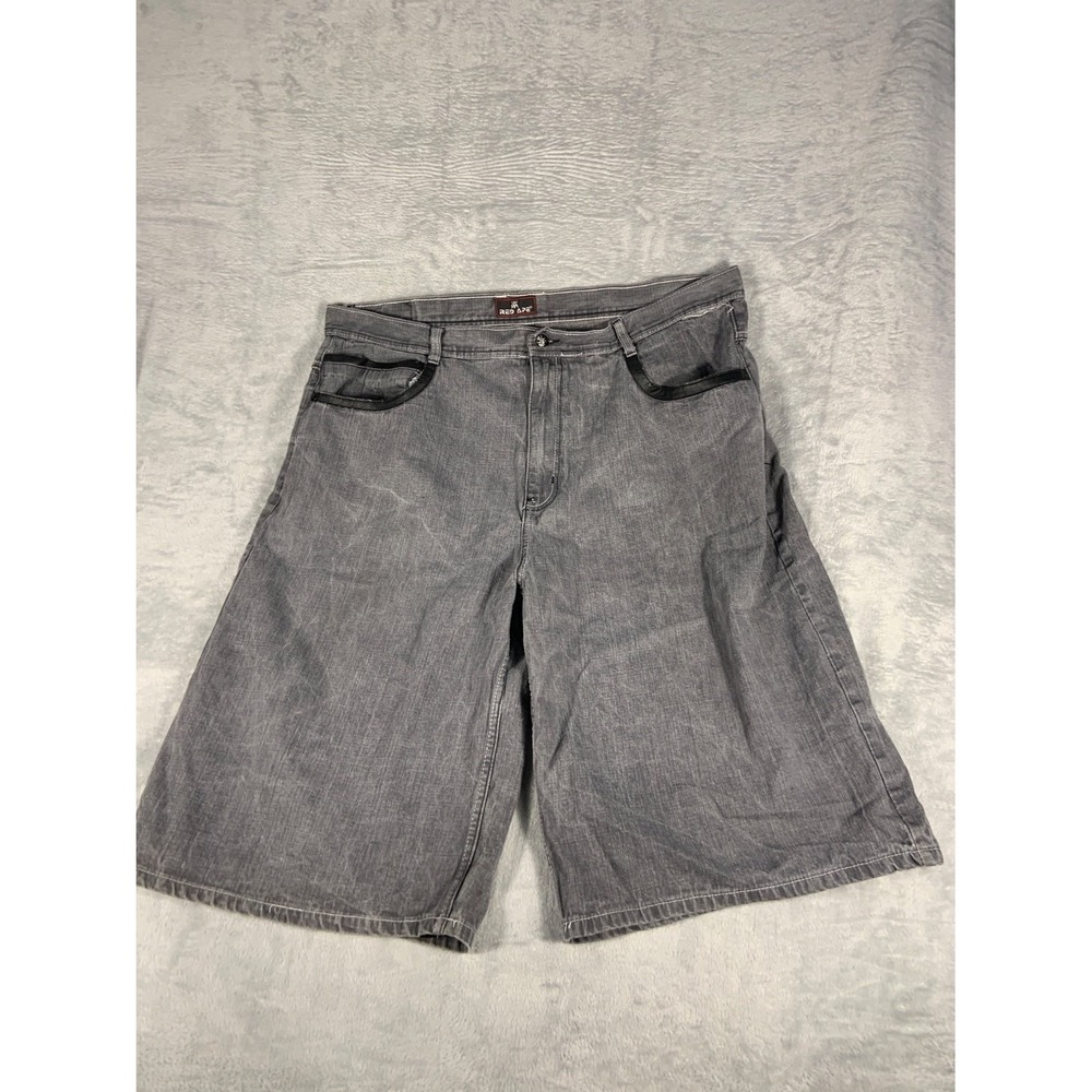 Y2K Red Ape Mens Shorts Gray Denim Cotton Size 48 Baggy Skate pockets